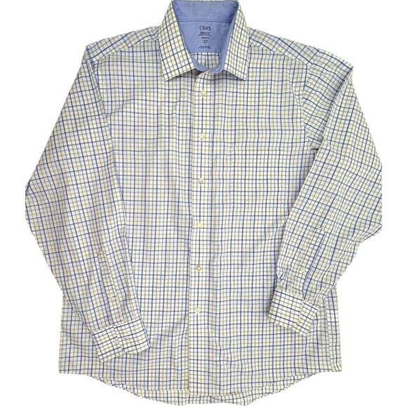 Chaps Coolmax Regular Fit Shirt Button Up Blue Yellow Plaid Preppy 16 34/35 L - Picture 1 of 10